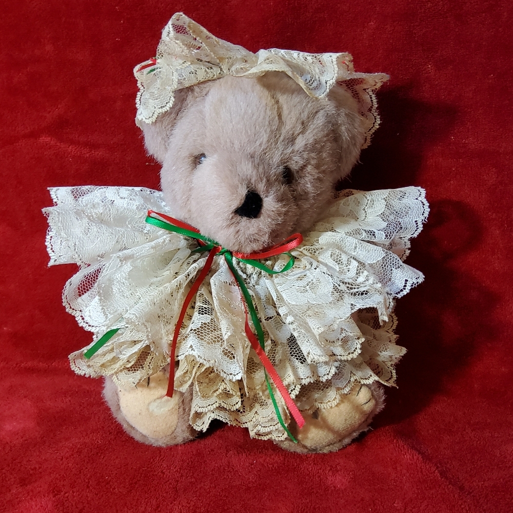 Vintage Wang's International Jointed Tan Teddy Bear Plush Stuffed 10" Lace